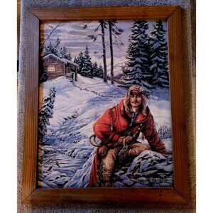 Vintage Mountain Man Trapper Winter Jonnie Kostoff Framed Print 20 X 16